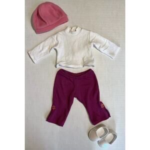 American Girl White Top, Pink Pants & Hat With Glitter Shoes Outfit Cute!